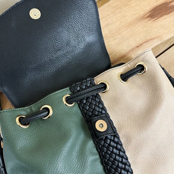 Lionel Los Angeles Backpack Tassels Vegan Leather Black‎ Green Cream NEW - Picture 5 of 11